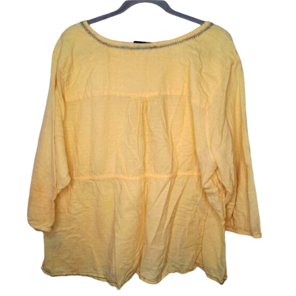 Avenue Yellow Embroidered Peasant Blouse BoHo CottageCore Plus Size 30/32 - Picture 2 of 6
